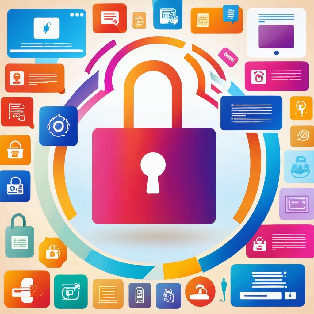 A visually striking illustration of an open padlock surrounded by various web elements like screens, icons, and text boxes, symbolizing accessibility. Incorporate diverse individuals using different devices, showcasing inclusivity in web experiences. The background should be a vibrant gradient, emphasizing the theme of freedom in digital content. super-realistic. vibrant colors. white background.